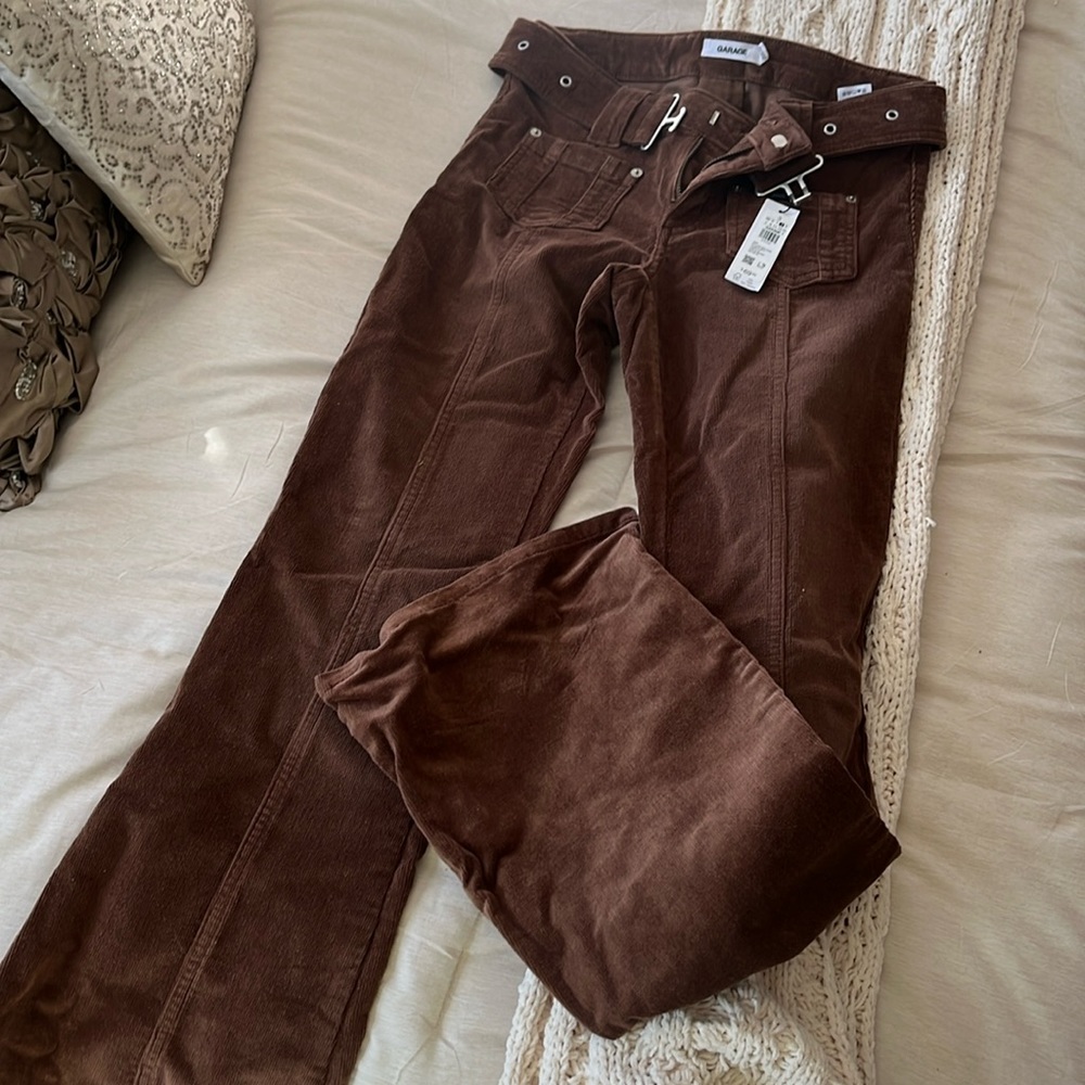 NWT GARAGE Low Rise Cord Belted Flare Pants